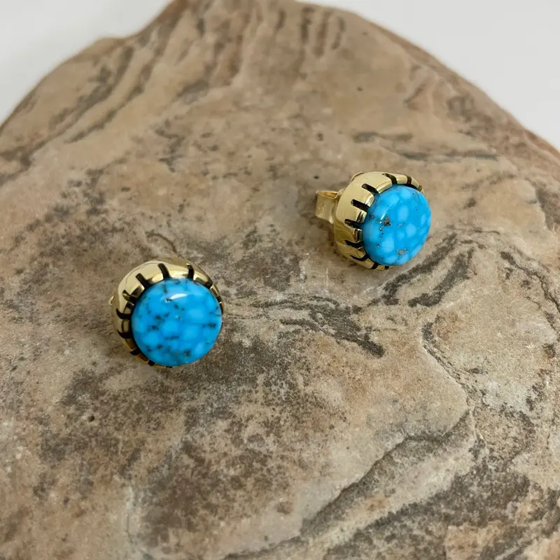 14K Gold Post Earrings With Kingman Webbed Turquoise By Sonwai 1