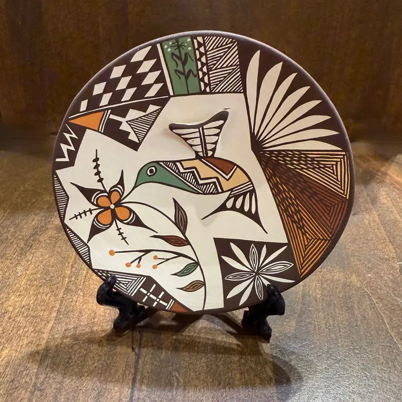 Acoma Pueblo Hummingbird Motif Fine-Line Ceramic Plate By Carolyn Concho 1