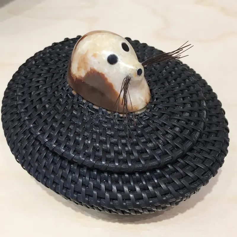 Baleen Basket Featuring Seal Motif By Don Johnston 1