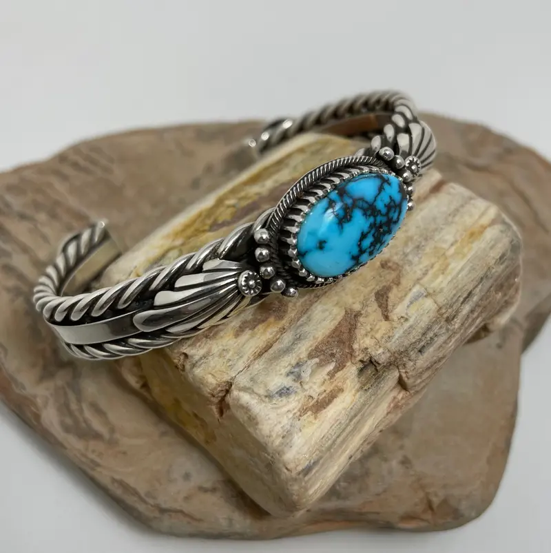 Black Matrix Nevada Blue Turquoise Silver Cuff By Ivan Howard 1
