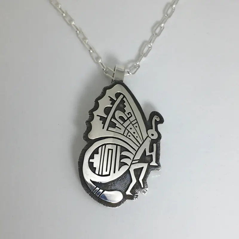 Butterfly Kokopelli Sterling Silver Pendant By Hopi Artisan Berra Tawahongva 1