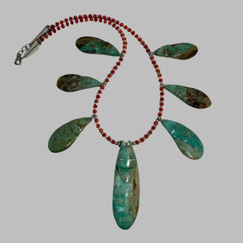 Corn Maidens Turquoise Pendant Necklace By Todd Westika (Zuni Artist) 1