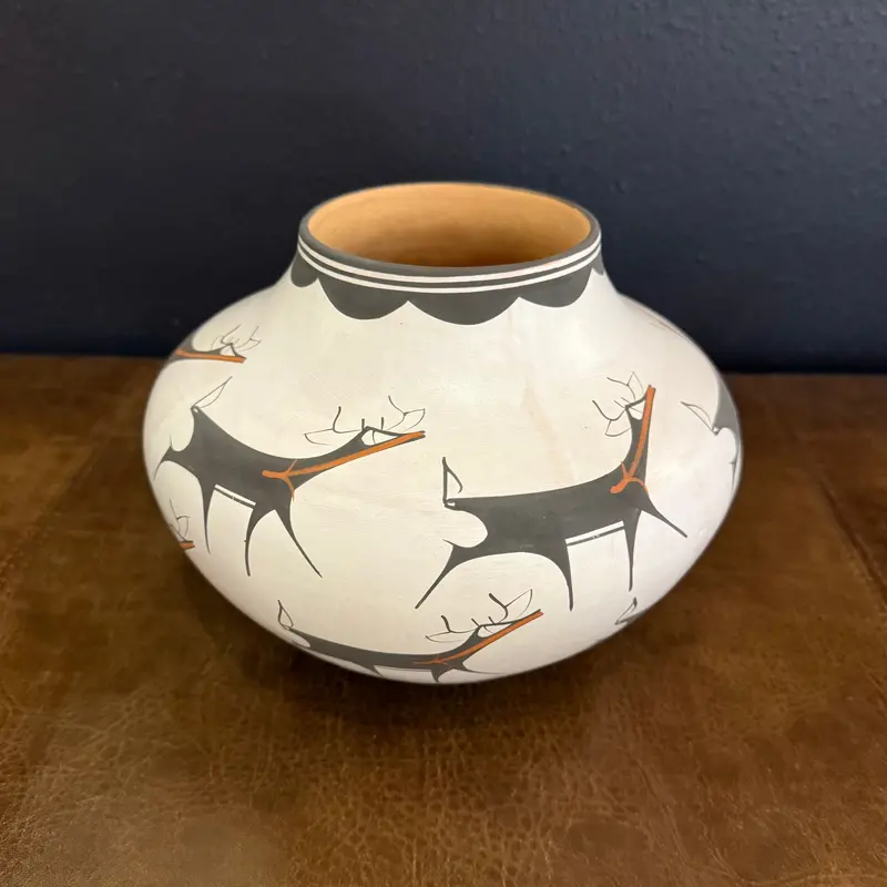 Deer Heartline Design On White-Slip Pottery By Anderson Peynetsa 1