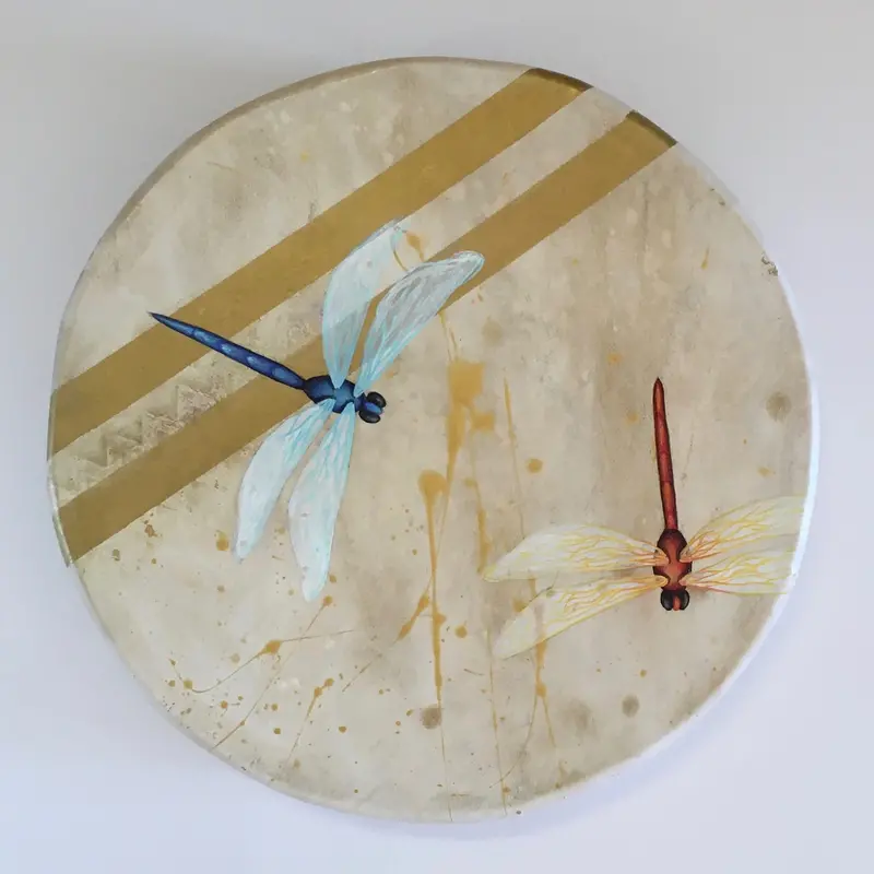 Dragonfly-Adorned Deer Hide Frame Drum By Kandis Quam 1