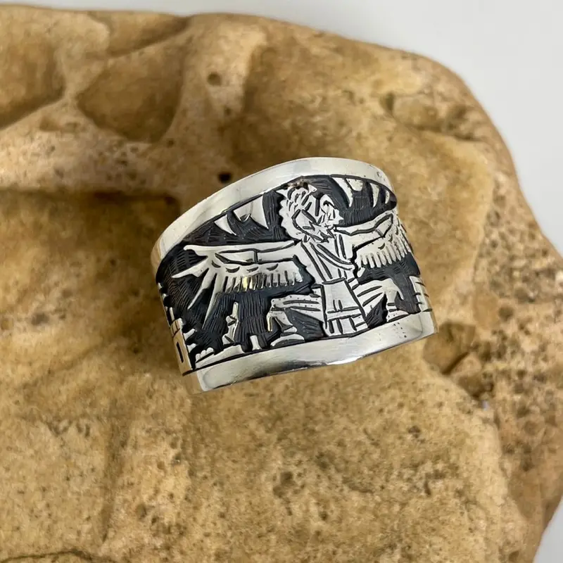 Eddison Wadsworth'S Eagle Dancer Kachina Hopi Silver Ring 1