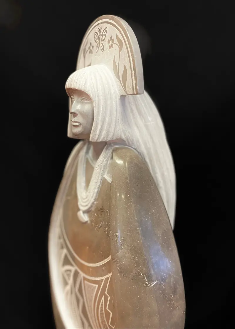 'Hints Of Spring' Black Marble Sculpture By Jemez Pueblo Artist Cliff Fragua 1