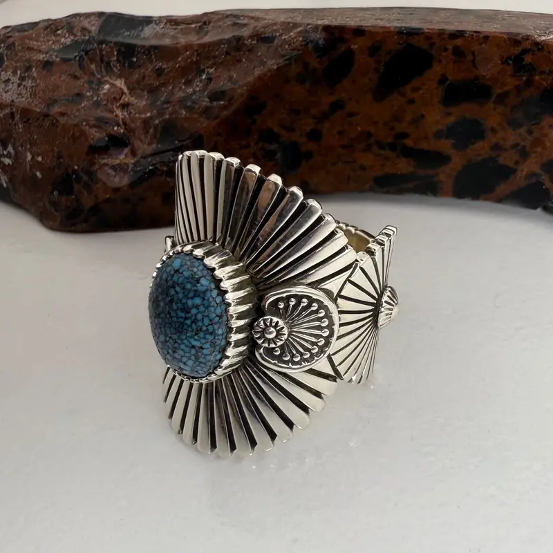 Kingman Microweb Turquoise Ring In Heavy-Gauge Stamped Silver By Ivan Howard 1