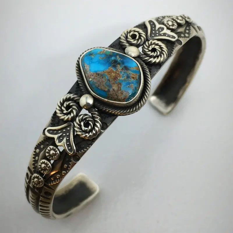 Kingman Turquoise And Sterling Silver Bracelet By Ivan Howard 1