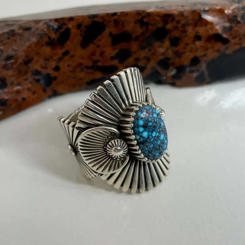 Kingman Turquoise Ring In Heavy-Gauge Stamped Sterling Silver By Ivan Howard 1