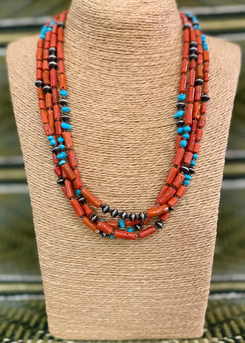Natural Coral And Turquoise Strand Necklace By Marie Lee 1