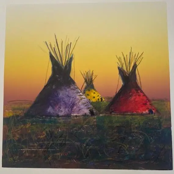Painted Lodges Scene – Raymond Nordwall Plains Indian Painting 1