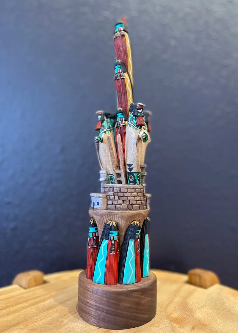 Rain Kachinas And Kiva Bronze Sculpture By Wilmer Kaye, Hopi Artist 1