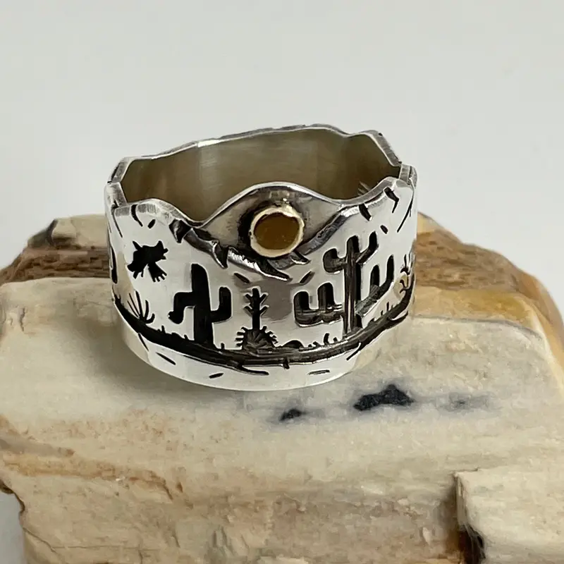 Sonoran Desert Scene Ring By Rick Manuel (Tohono O’Odham) 1