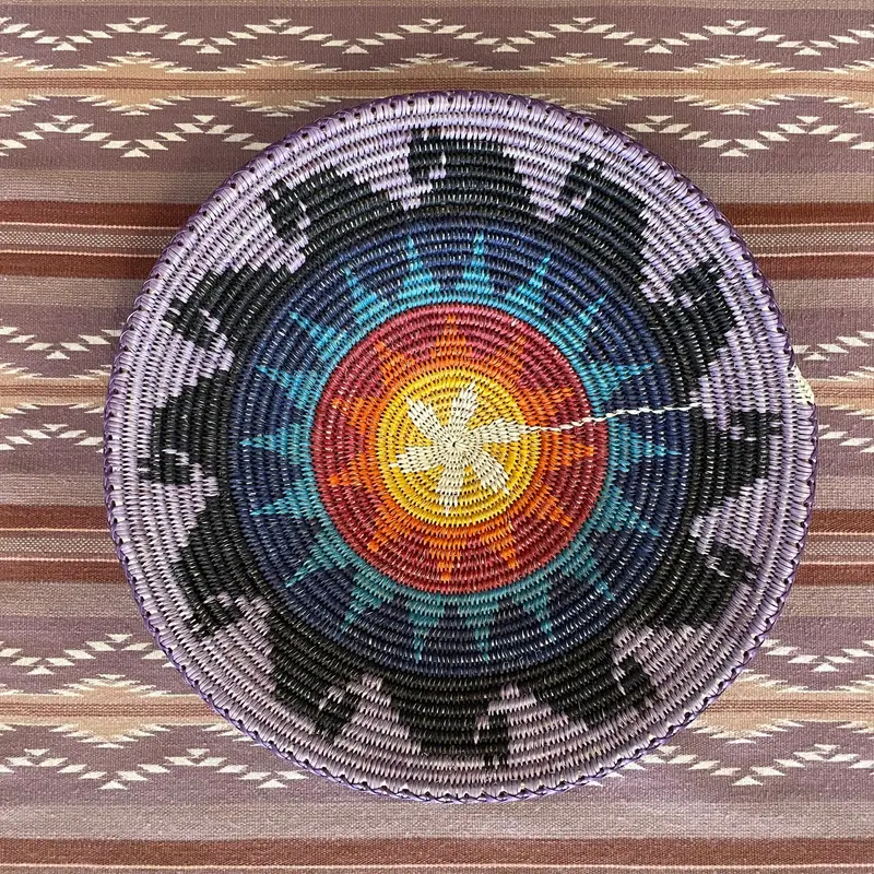 Sun, Moon, Stars & Twelve Horses Navajo Coiled Basket – Sally Black 1