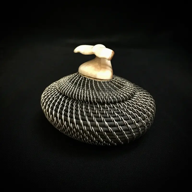Walrus Ivory–Topped Baleen Basket With Sterling Silver Accents By Don Johnston 1