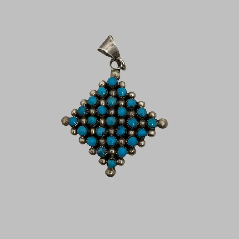 Zuni Silver And Turquoise Cluster Pendant By Calvert Lamy 1