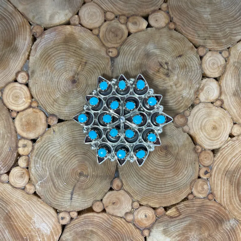 Zuni Sterling Silver Pendant Or Brooch Featuring Turquoise Clusterwork By Iva Booqua 1
