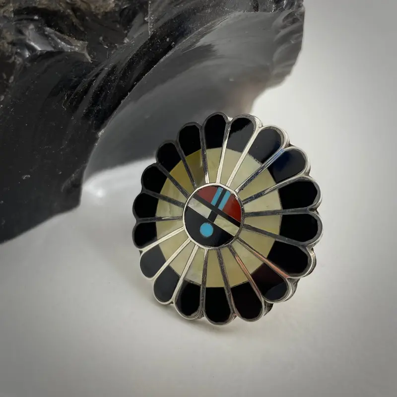 Zuni Sun Face Design Sterling Silver Ring By Aprilene Unkenstine 1